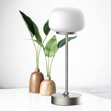 Himmennettävä LED-kosketuspöytävalaisin RIMINI LED/2W/5V USB 2000 mAh mattakromi/valkoinen