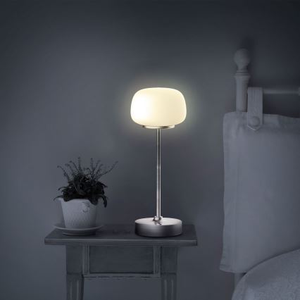 Himmennettävä LED-kosketuspöytävalaisin RIMINI LED/2W/5V USB 2000 mAh mattakromi/valkoinen