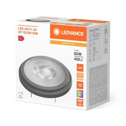 Himmennettävä LED-lamppu AR111 G53/7,2W/12V 1800-2700K 24° CRI 90 - Ledvance