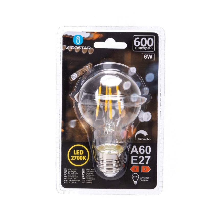 Himmennettävä LED-lamppu FILAMENT A60 E27/6W/230V 2700K - Aigostar
