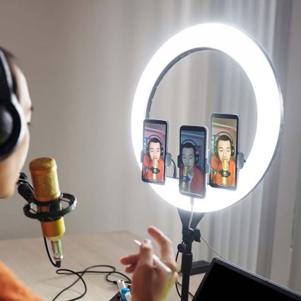 Himmennettävä LED-lamppu jalustalla ja pidikkeellä vloggaukseen LED/55W/230V CRI 90 + kaukosäädin