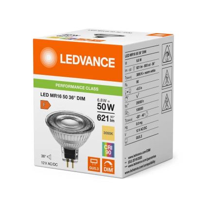 Himmennettävä LED-lamppu MR16 GU5,3/6,8W/12V 3000K 36° CRI 90 - Ledvance