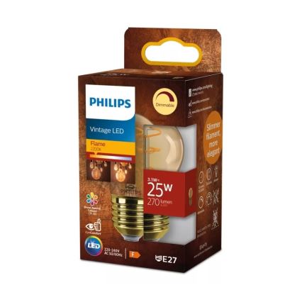 Himmennettävä LED-lamppu VINTAGE Philips P45 E27/3,1W/230V 2200K CRI 90