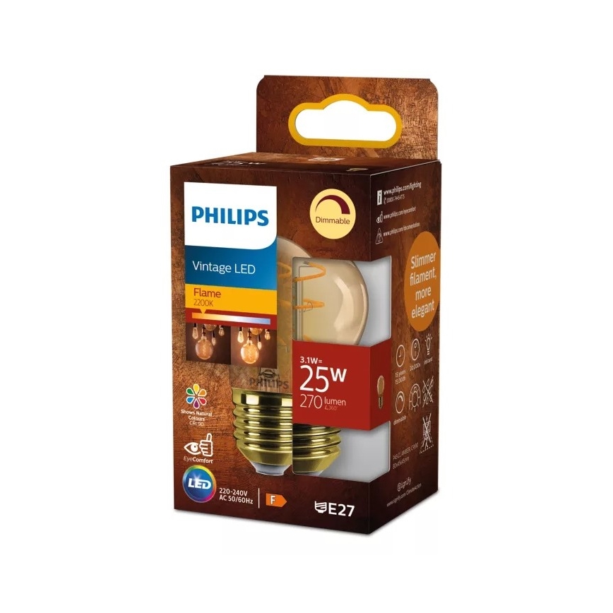 Himmennettävä LED-lamppu VINTAGE Philips P45 E27/3,1W/230V 2200K CRI 90