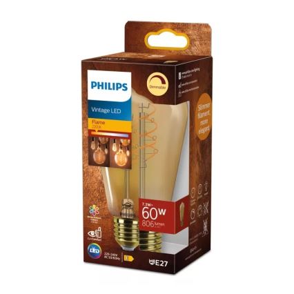 Himmennettävä LED-lamppu VINTAGE Philips ST64 E27/7,3W/230V 2200K CRI 90