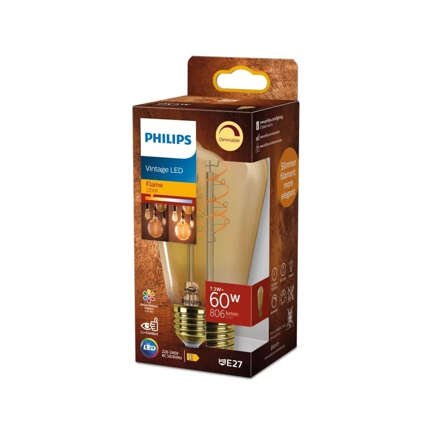 Himmennettävä LED-lamppu VINTAGE Philips ST64 E27/7,3W/230V 2200K CRI 90
