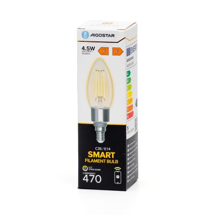 Himmennettävä LED-polttimo FILAMENT C35 E14/4,5W/230V 2700-6500K Wi-Fi - Aigostar