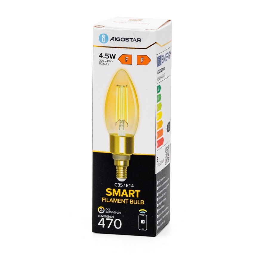 Himmennettävä LED-polttimo FILAMENT C35 E14/4,5W/230V 2700-6500K Wi-Fi - Aigostar
