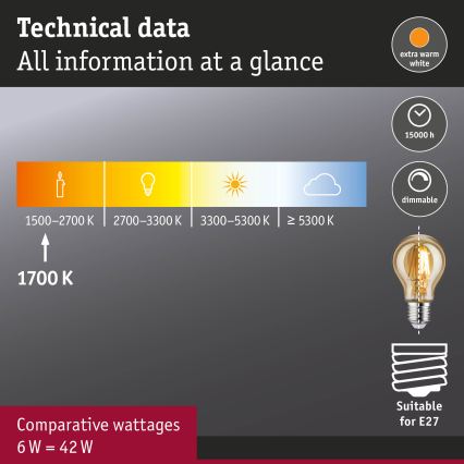 Himmennettävä LED-polttimo FILAMENT E27/6W/230V 1700K - Paulmann 28522