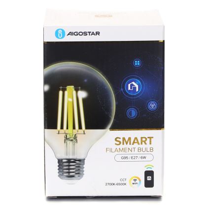 Himmennettävä LED-polttimo FILAMENT G95 E27/6W/230V 2700-6500K Wi-Fi - Aigostar