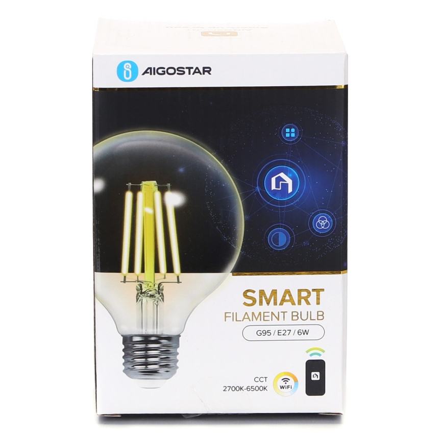 Himmennettävä LED-polttimo FILAMENT G95 E27/6W/230V 2700-6500K Wi-Fi - Aigostar