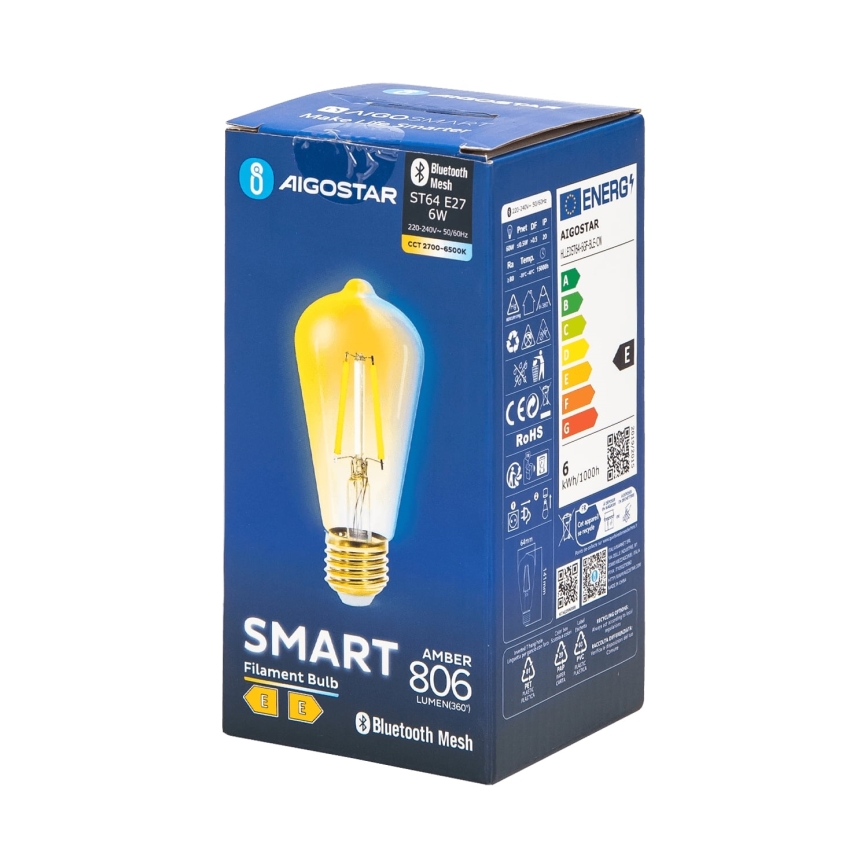 Himmennettävä LED-polttimo FILAMENT MESH Älykäs ST64 E27/6W/230V 2700-6500K - Aigostar
