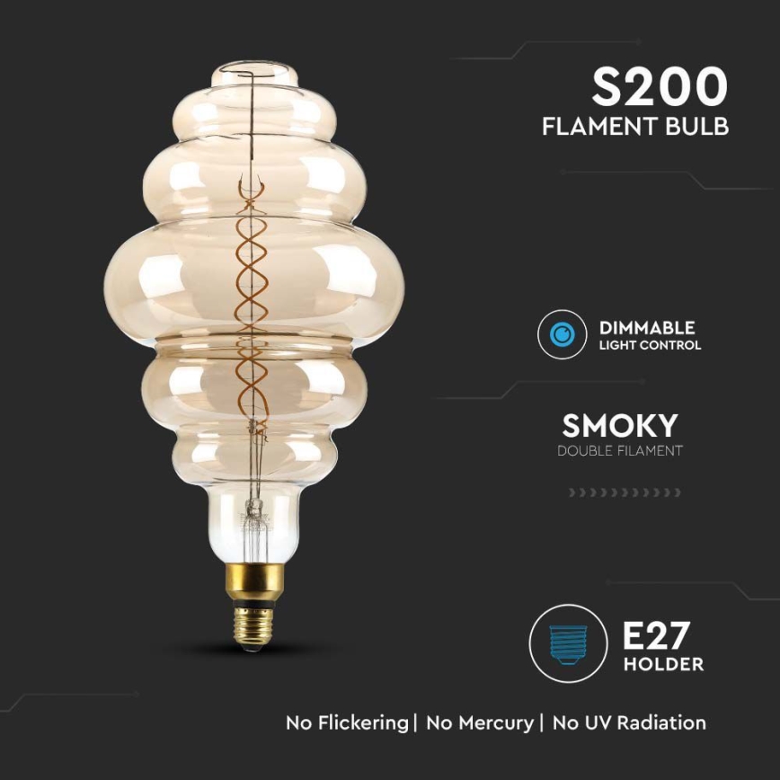 Himmennettävä LED-polttimo FILAMENT S200 E27/8W/230V 1800K