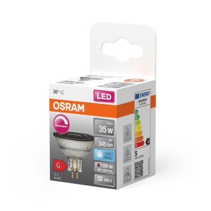 Himmennettävä LED-polttimo MR16 GU5,3/5W/12V 4000K 36° CRI 90 - Osram