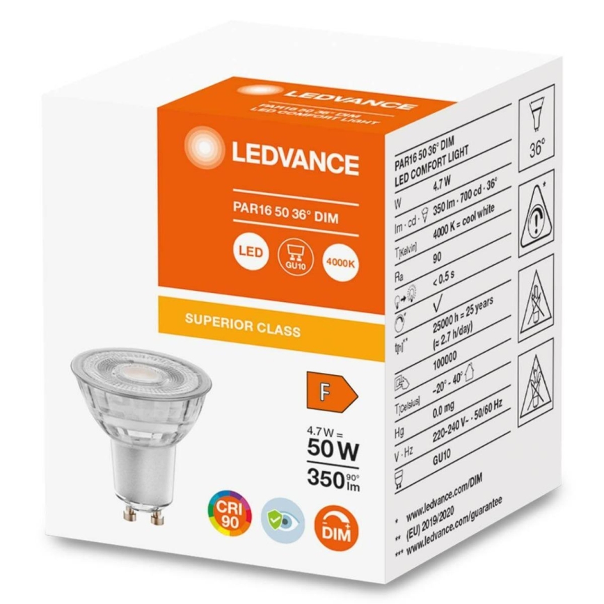 Himmennettävä LED-polttimo PAR16 GU10/4,7W/230V 4000K 36° CRI 90 - Osram
