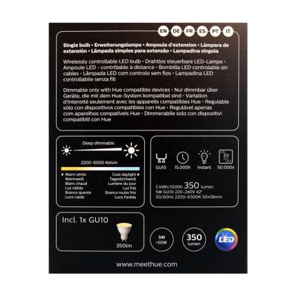 Himmennettävä LED-polttimo Philips Hue WHITE AMBIANCE 1xGU10/4,3W/230V 2200-6500K