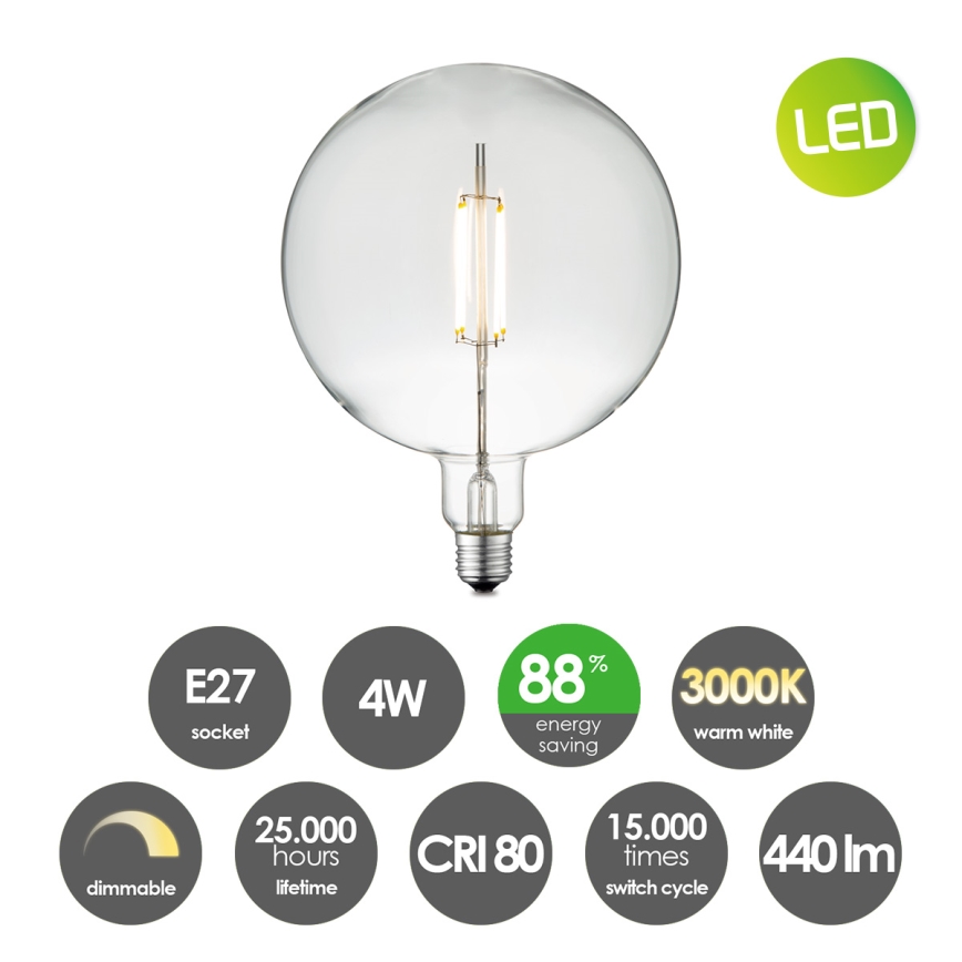 Himmennettävä LED-polttimo VINTAGE EDISON G180 E27/4W/230V 3000K