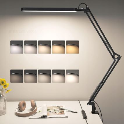 LED himmennettävä kosketusohjattu taivutettava pöytälamppu klipsillä LED/10W/5/230V 3000/4000/6000K musta