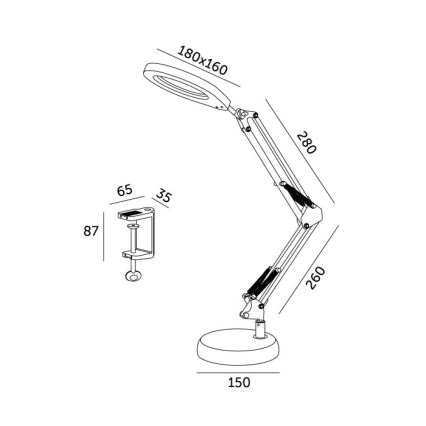 Himmennettävä LED-pöytävalaisin suurennuslasilla 2in1 AURIQ LOUPE LED/10W/5V 3000/4000/6500K musta