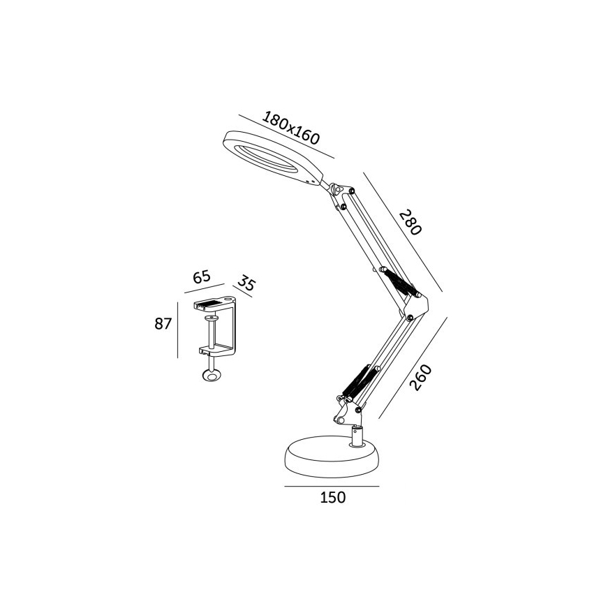Himmennettävä LED-pöytävalaisin suurennuslasilla 2in1 AURIQ LOUPE LED/10W/5V 3000/4000/6500K musta