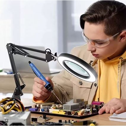 Himmennettävä LED-pöytävalaisin suurennuslasilla LED/11W/5V 3000-6000K musta