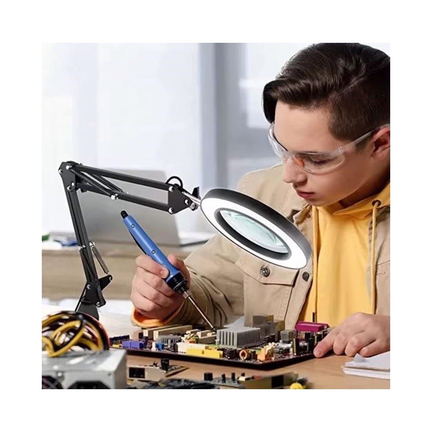 Himmennettävä LED-pöytävalaisin suurennuslasilla LED/11W/5V 3000-6000K musta