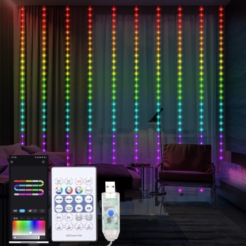 Himmennettävä LED RGB -valoverho WIZARD 300xLED/USB 3x3m + kauko-ohjain