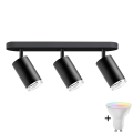 Himmennettävä LED RGBW kylpyhuoneen kohdevalaisin TURYN 3xGU10/4,8W/230V 3000K IP44 musta + kaukosäädin