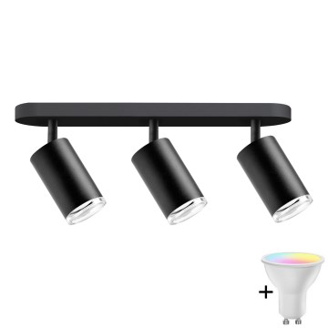 Himmennettävä LED RGBW kylpyhuoneen kohdevalaisin TURYN 3xGU10/4,8W/230V 3000K IP44 musta + kaukosäädin