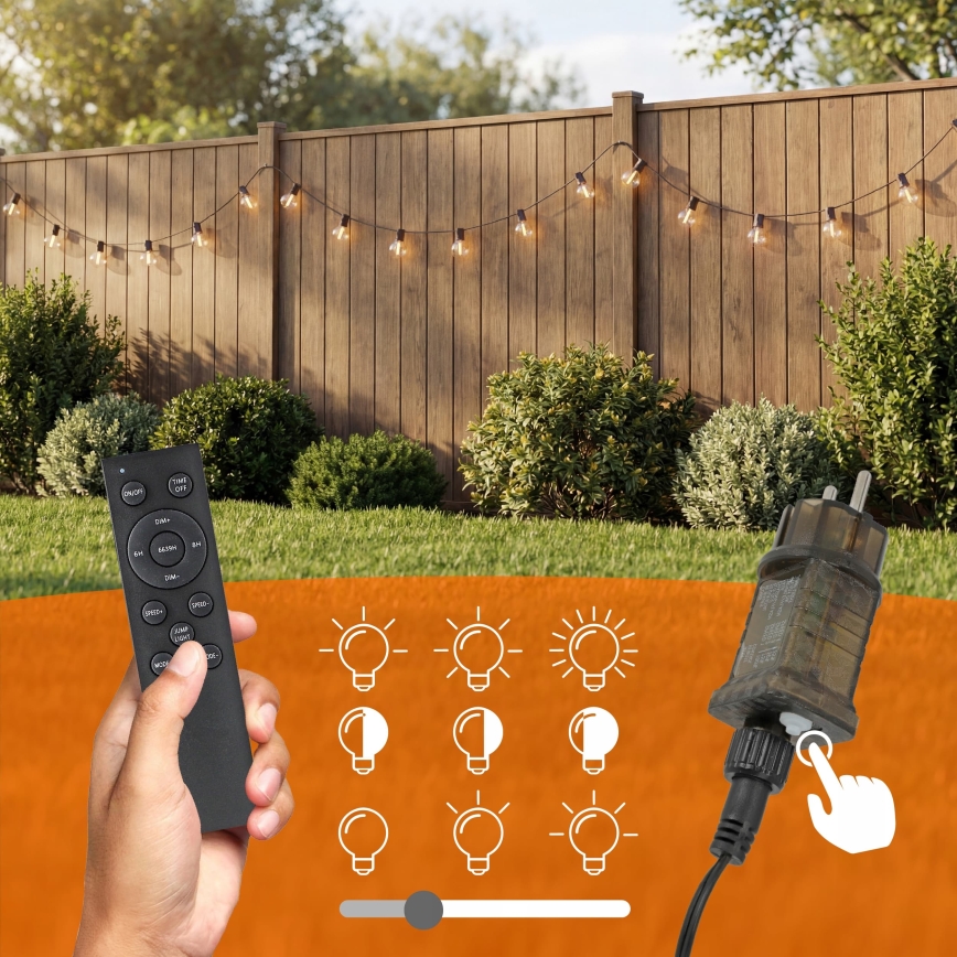 Himmennettävä LED-ulkovaloketju 36xE12/1W/24/230V 22,35 m IP65 musta + kaukosäädin