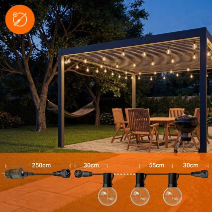 Himmennettävä LED-ulkovaloketju 36xE12/1W/24/230V 22,35 m IP65 musta + kaukosäädin