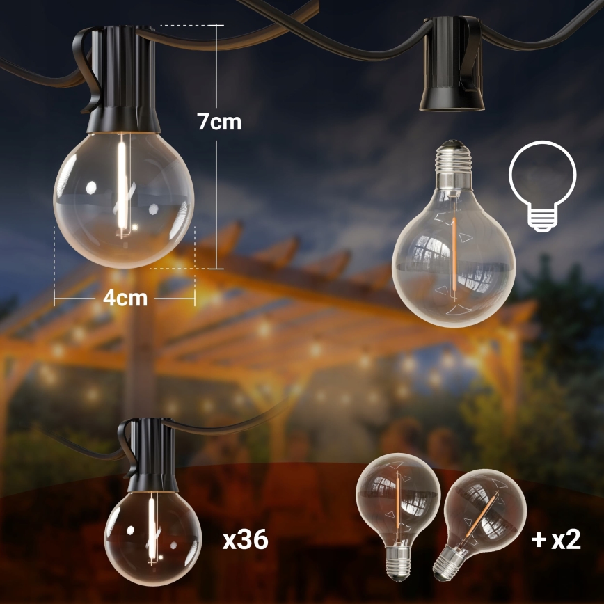 Himmennettävä LED-ulkovaloketju 36xE12/1W/24/230V 22,35 m IP65 musta + kaukosäädin