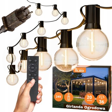 Himmennettävä LED-ulkovaloketju 36xE12/1W/24/230V 22,35 m IP65 musta + kaukosäädin