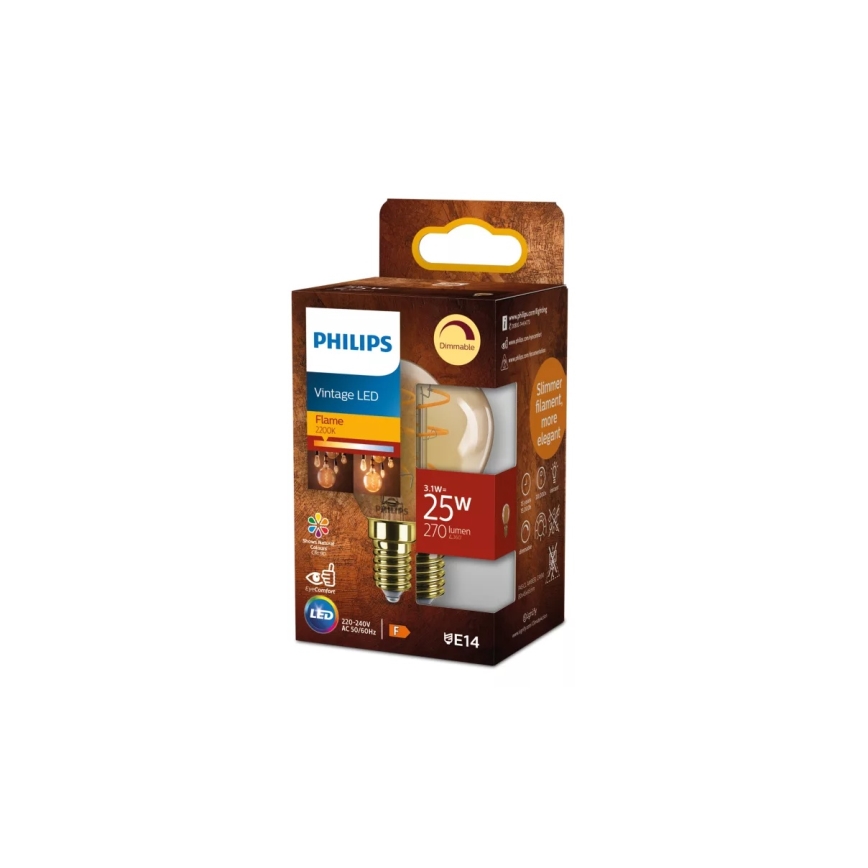 Himmennettävä LED-vintage-lamppu Philips P45 E14/3,1W/230V 2200K