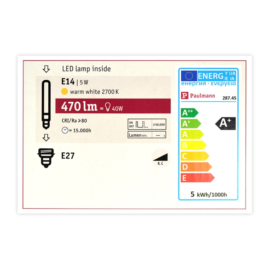 Himmennettevä LED-polttimo MOSAIC G125 E27/5W/230V 2700K - Paulmann 28745