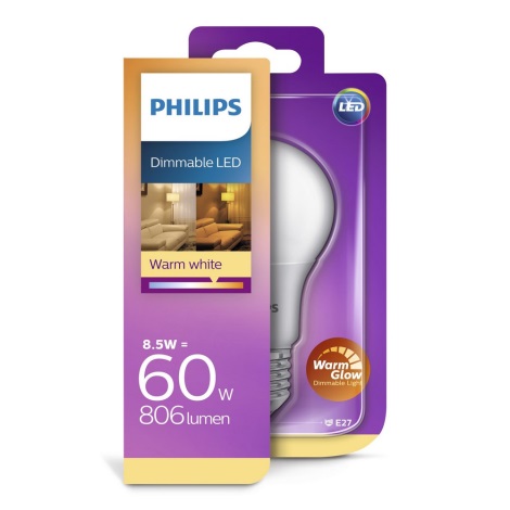 Himmennettevä LED-polttimo Philips E27/8,5W/230V 2200K-2700K WarmGlow
