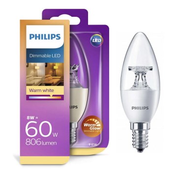 Himmennettevä LED-polttimo Warm Glow Philips E14/8W/230V