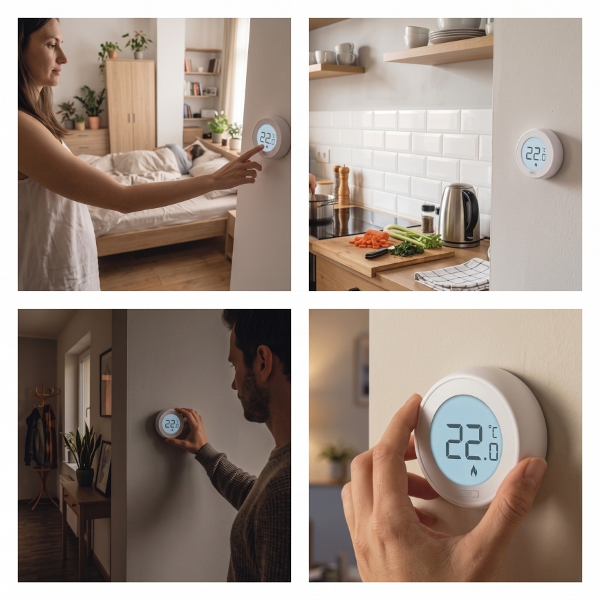 Huoneen manuaalinen termostaatti 230V/6A 2xAA valkoinen