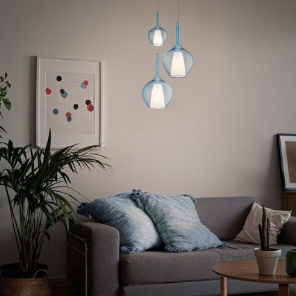 Ideal Lux - Kaapelikiinnitteinen riippuvalaisin KALIQUE 1xE27/42W/230V halkaisija 18 cm savunsininen