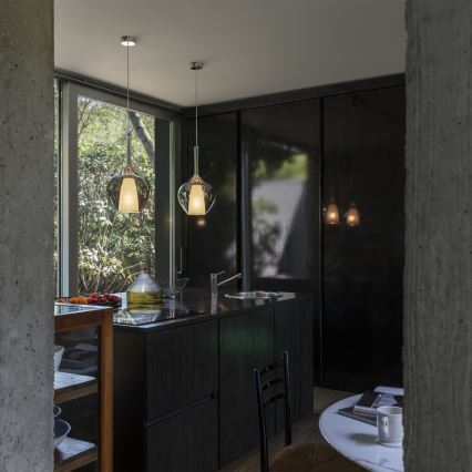 Ideal Lux - KALIQUE vaijerikiinnitteinen riippuvalaisin 1xE27/42W/230V Ø 18 cm savunmusta