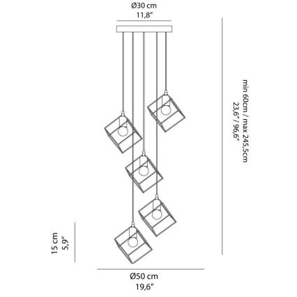 Ideal Lux - Kattokruunu johdossa ICE 5xE27/60W/230V halkaisija 50 cm musta