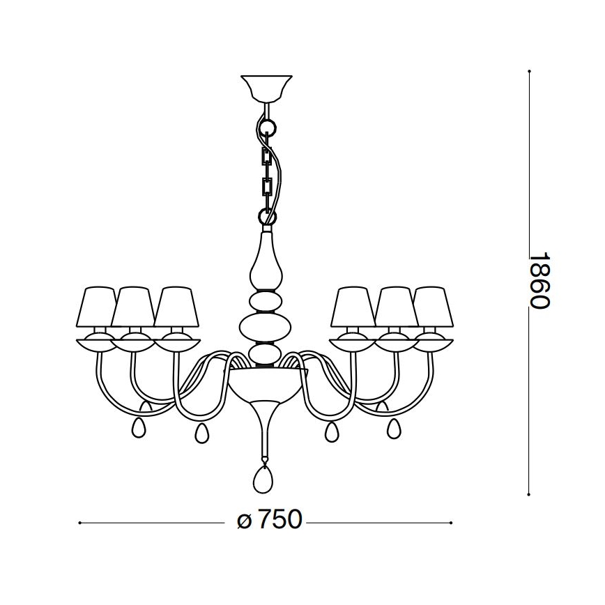 Ideal Lux - Kattokruunu ketjussa BLANCHE 6xE14/40W/230V halkaisija 75 cm valkoinen