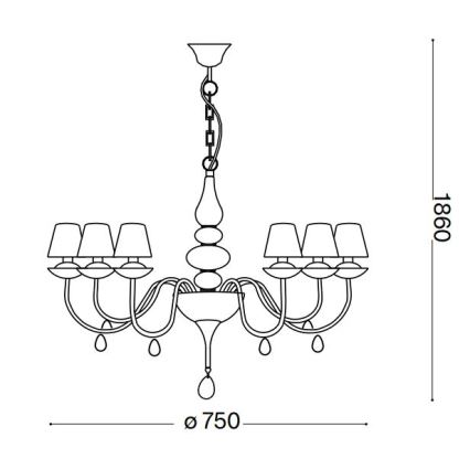 Ideal Lux - Kattokruunu ketjussa BLANCHE 6xE14/4W/230V halkaisija 75 cm musta