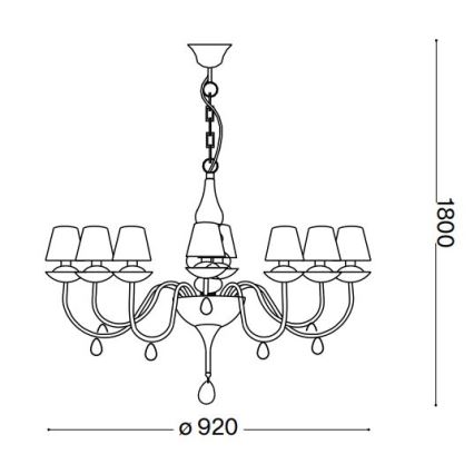 Ideal Lux - Kattokruunu ketjussa BLANCHE 8xE14/40W/230V halkaisija 92 cm musta