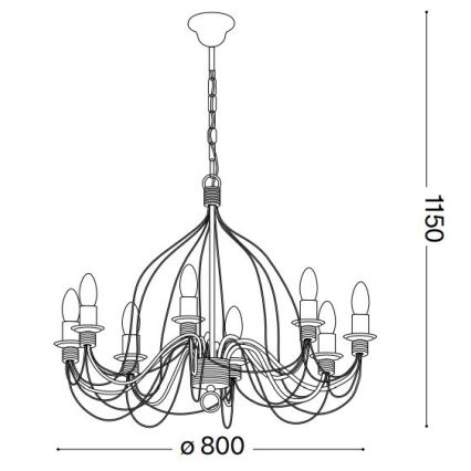 Ideal Lux - Kattokruunu ketjussa CORTE 8xE14/40W/230V halkaisija 80 cm kupari
