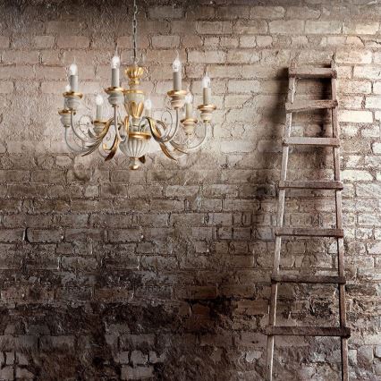 Ideal Lux - Kattokruunu ketjussa FIRENZE 8xE14/40W/230V halkaisija 64 cm valkoinen/kulta