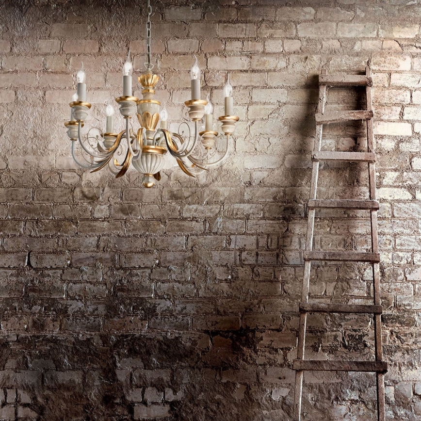 Ideal Lux - Kattokruunu ketjussa FIRENZE 8xE14/40W/230V halkaisija 64 cm valkoinen/kulta