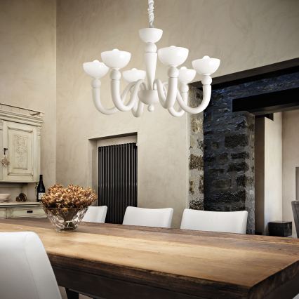 Ideal Lux - Ketjulla ripustettava kattokruunu BON BON 8xE14/28W/230V halkaisija 95,5 cm valkoinen
