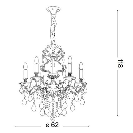 Ideal Lux - Kristalli-ketjukattokruunu GIOCONDA 6xE14/40W/230V halkaisija 62 cm kulta