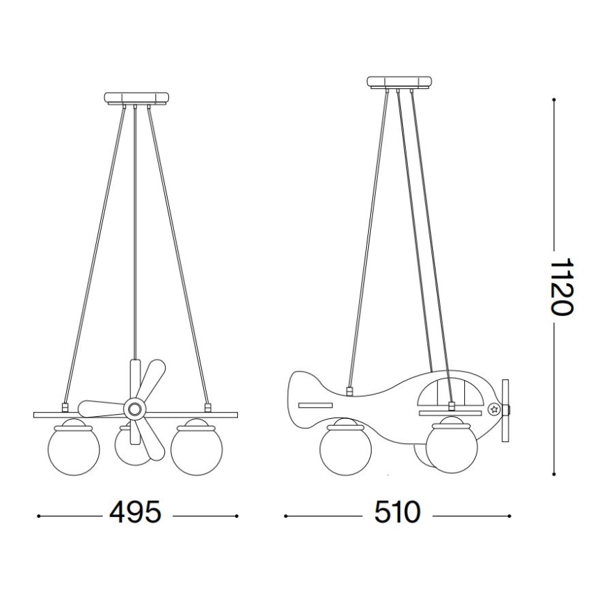 Ideal Lux - Lasten riippuvalaisin AVION, vaijerilla, 3xE14/28W/230V, sininen